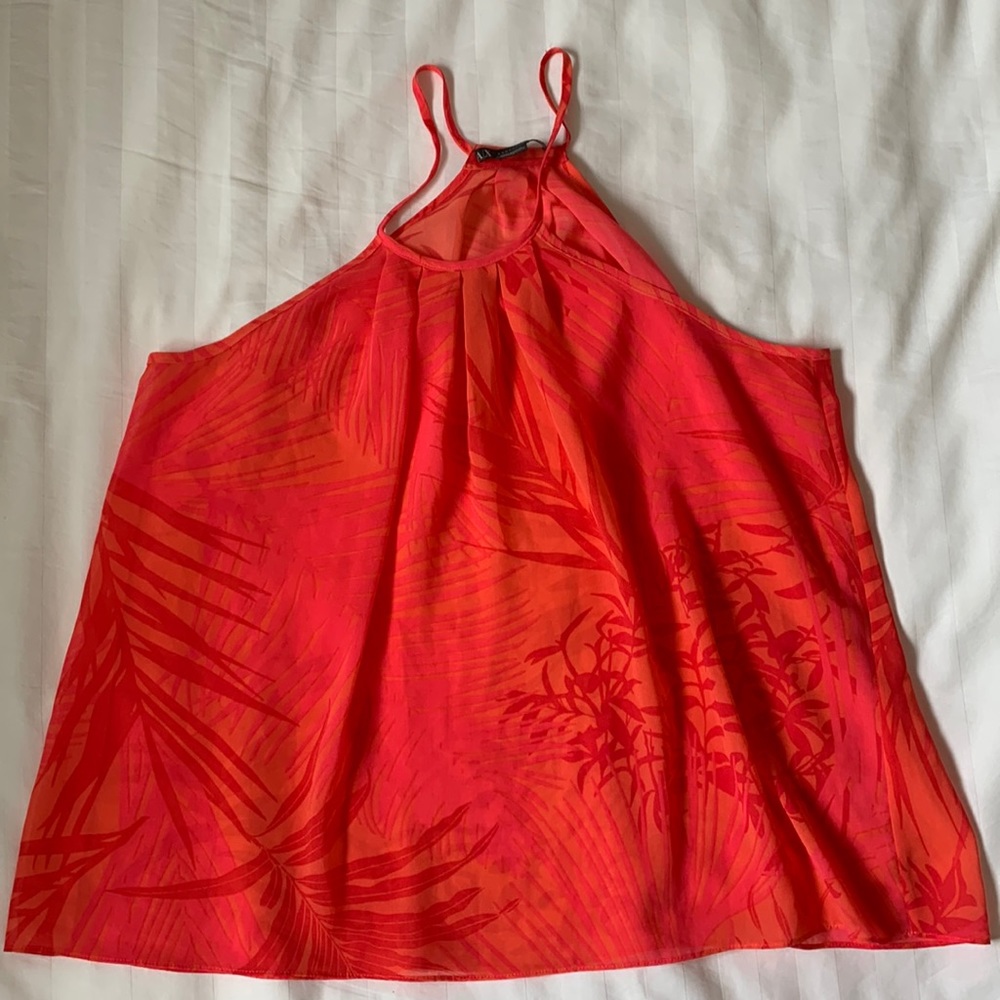 Armani Exchange flowy orange/pink sheer halter style top EUC